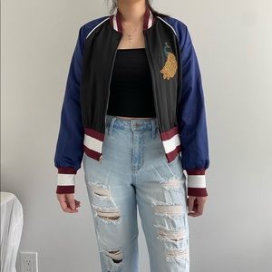 Aritzia Wilfred Embroidered Satin Bomber Jacket